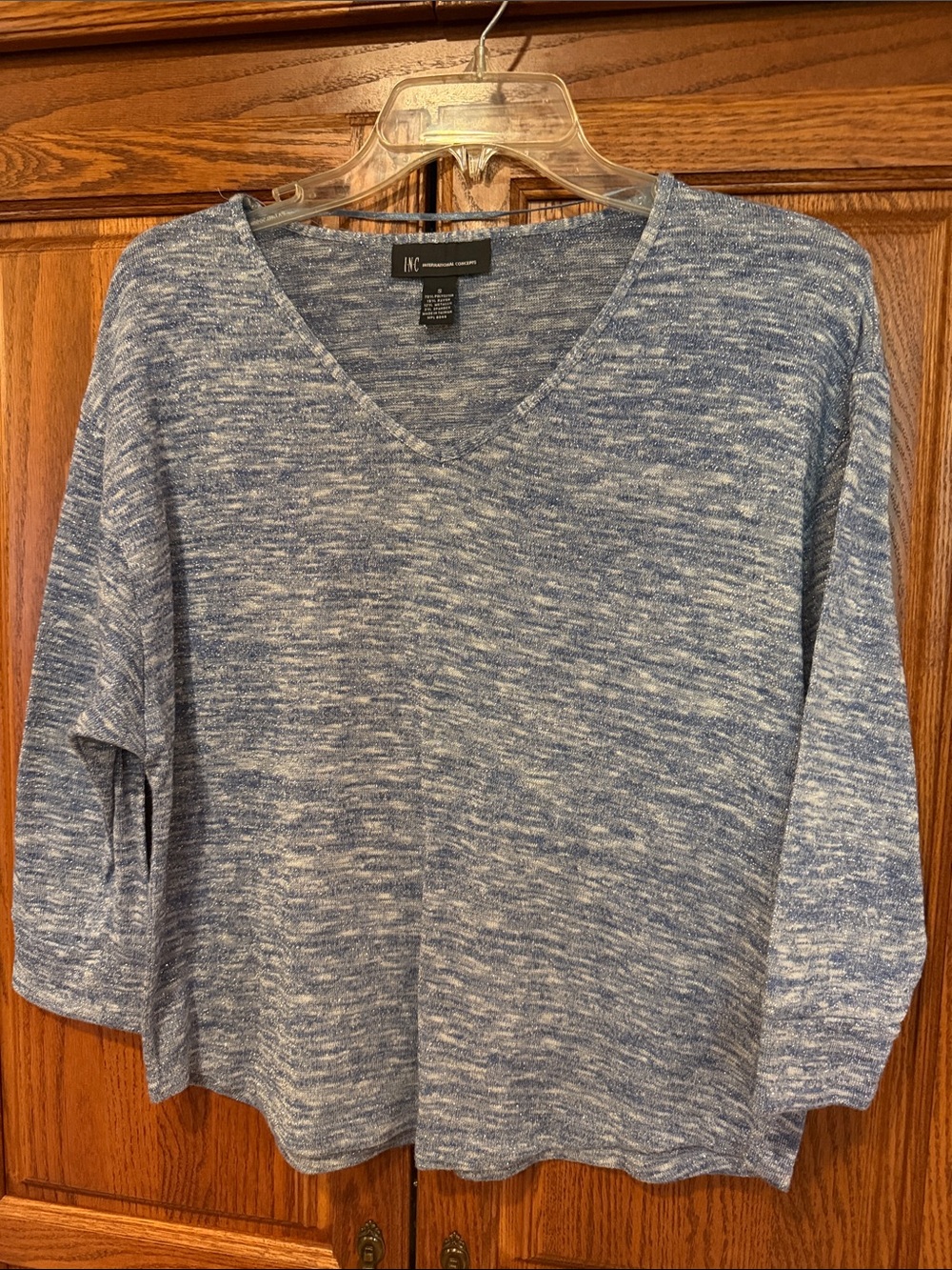 INC International Concepts Marled Light Blue V-Neck Pullover